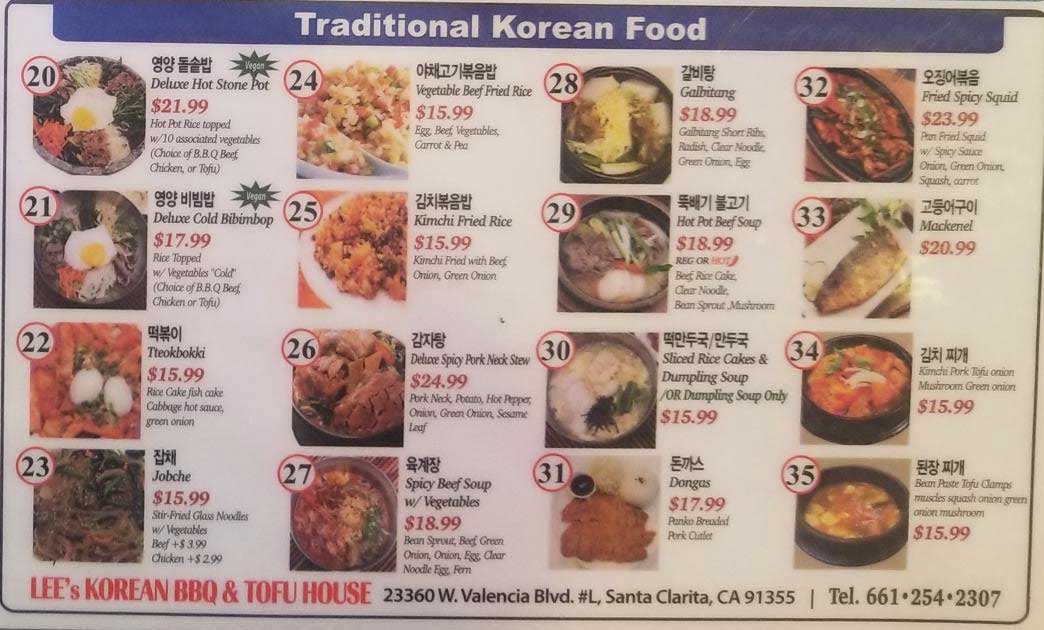 Lee's Korean BBQ & Tofu House in Valencia - Services and Pricing